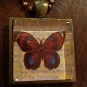 Square butterfly pendant. Great for Valentines Hand crafted necklace.